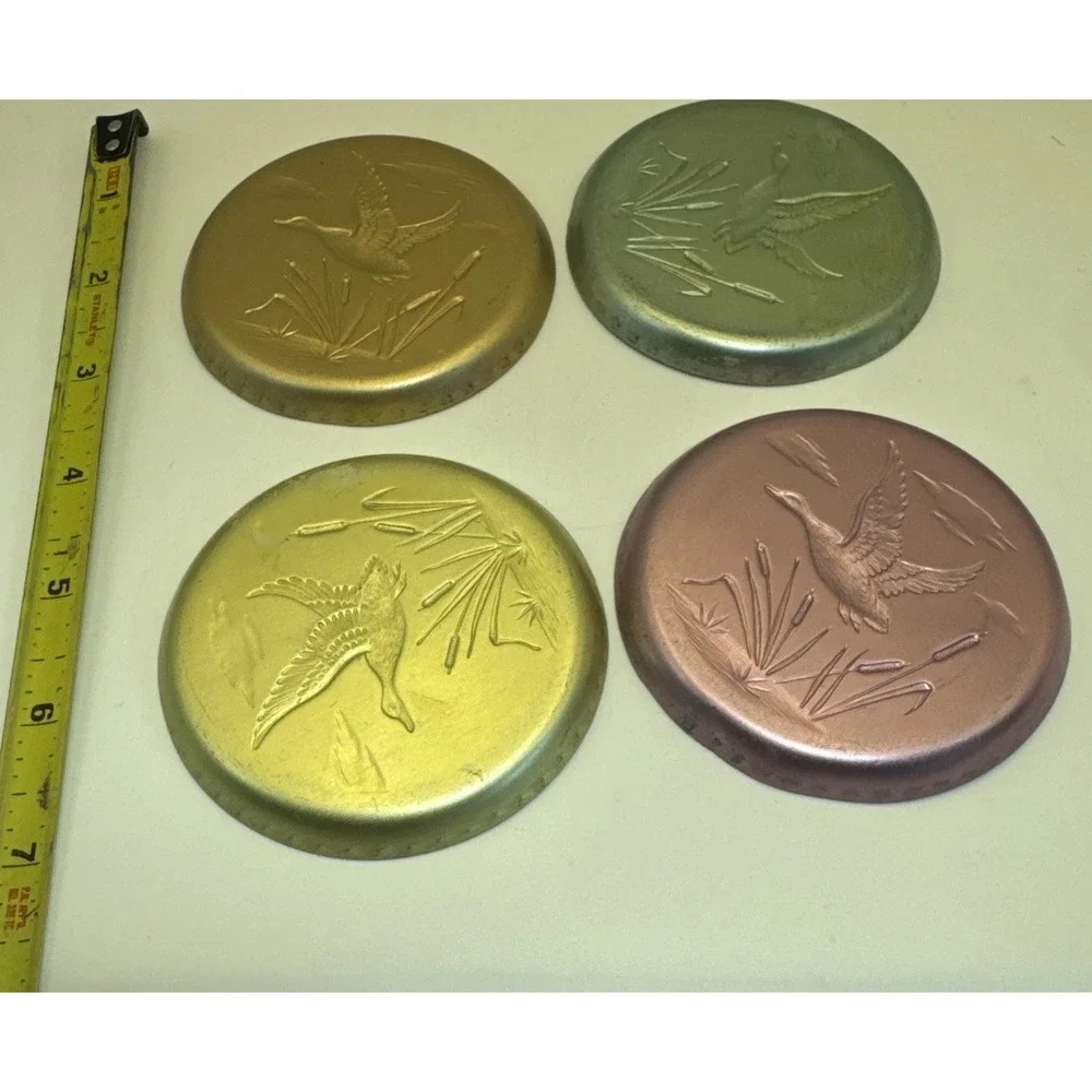 Vtg Lot of‎ 4 Pastel Colored Aluminum Flying Duck Wildfowl Rainbow Color Coaster